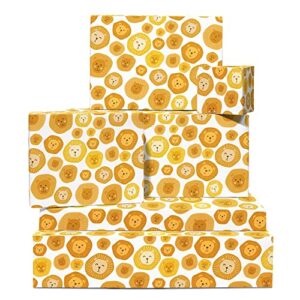 central 23 baby wrapping paper – 6 sheets of gift wrap and tags – lion faces – girls boys wrapping paper – for birthday, baby shower, baptism – jungle safari – for kids – comes with stickers