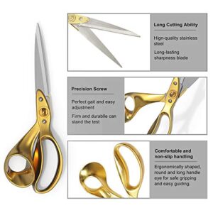 Fabric Scissors, 10 Inch Sewing Scissors, Professional Leather Craft Tailor Scissors, Comfortable Golden Frosted Handles, Heavy Duty Scissors for Fabric Leather Cutting (Gold)
