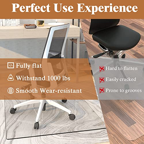 Natsukage Glass Chair Mat 36" x 36" 1/6" Thick Tempered Glass Office Chair Mats Desk Chair Mat for Carpet or Hardwood Floor Computer Chair Mat Floor Protector(Transparent)