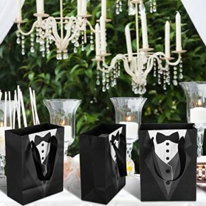 Sinmoe 24 Pieces 7 Inches Groomsmen Gift Bags Tuxedo Treat Bags Wedding Party Favor Black Tie Shirt Pattern Paper Present Bags for Wedding Father's Birthday Anniversary Goodies Treats