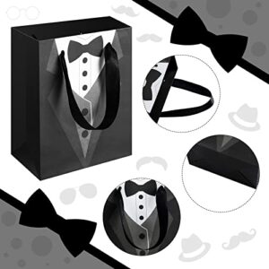 Sinmoe 24 Pieces 7 Inches Groomsmen Gift Bags Tuxedo Treat Bags Wedding Party Favor Black Tie Shirt Pattern Paper Present Bags for Wedding Father's Birthday Anniversary Goodies Treats