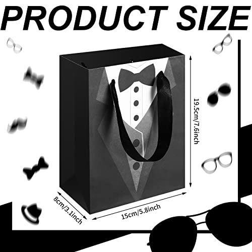 Sinmoe 24 Pieces 7 Inches Groomsmen Gift Bags Tuxedo Treat Bags Wedding Party Favor Black Tie Shirt Pattern Paper Present Bags for Wedding Father's Birthday Anniversary Goodies Treats