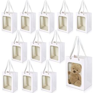 wyomer 12 pcs kraft paper gift bags with transparent window, exquisite goods bags with handles for gifts, festivals partys (white)