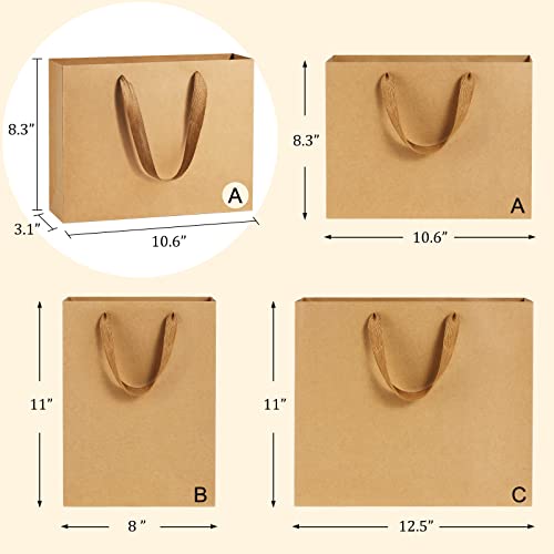 BagDream Gift Paper Bags 10.6x3.1x8.3 Gift Bags 50Pcs Heavy Duty Kraft Brown Paper Bags with Handles Soft Cloth, Party Favor Bags Shopping Bags Retail Merchandise Bags Wedding Party Gift Bags