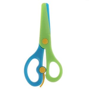 plastic safety scissors, kids training scissors toddlers scissors, dual-color pre-school training scissors for paper-cut craft supplies(blue&green)
