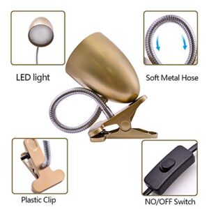 Energetic Clip on Lamp for Bed, Non-Dimmable Reading Light for Bed and Desk, 4000K Cool White, 3.5W 240 LM Flexible Gooseneck lamp, Eye Protection, ETL Listed, Gold