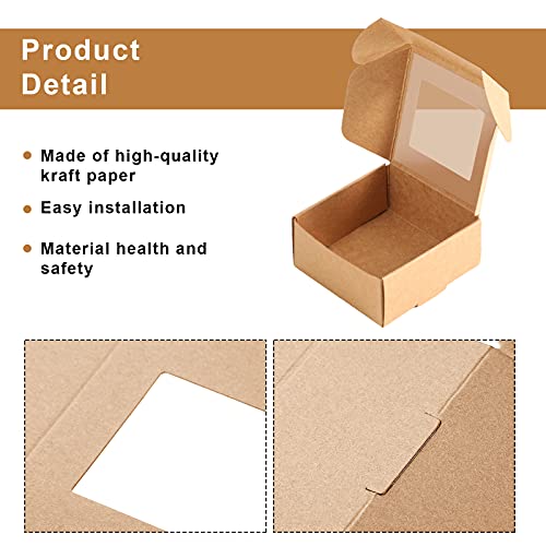 Zonon 30 Pieces Mini Kraft Paper Box with Window Soap Packaging Boxes Present Packaging Box Treat Box for Homemade Soap Favor Treat Bakery Candy (Brown,2.56 x 2.56 x 1.18 Inch)