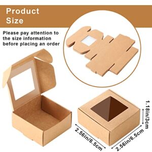 Zonon 30 Pieces Mini Kraft Paper Box with Window Soap Packaging Boxes Present Packaging Box Treat Box for Homemade Soap Favor Treat Bakery Candy (Brown,2.56 x 2.56 x 1.18 Inch)