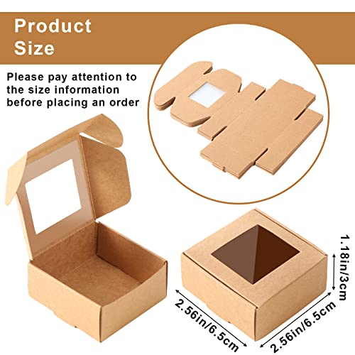 Zonon 30 Pieces Mini Kraft Paper Box with Window Soap Packaging Boxes Present Packaging Box Treat Box for Homemade Soap Favor Treat Bakery Candy (Brown,2.56 x 2.56 x 1.18 Inch)