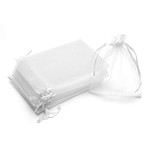 Volanic 50PCS 5X7 Inch Sheer Drawstring Organza Gift Bag Jewelry Pouch Party Wedding Favor Candy Bags Christmas White