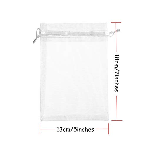 Volanic 50PCS 5X7 Inch Sheer Drawstring Organza Gift Bag Jewelry Pouch Party Wedding Favor Candy Bags Christmas White