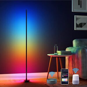 bricuba rgbic corner floor lamp, smart led lamp work with alexa & googlehome, wifi app control, diy & scene mode modern floor lamp, dimmable/timing/music sync, 16 million colors changing lamp for home