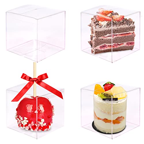 4x4x4 Inches Transparent Apple Box With Hole,30 PCS Caramel Apples Clear Boxes Candy Apple PET Boxes for Candy Making