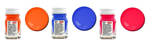 Testors Fluorescent Enamel Paint Variety, Orange, Yellow, Blue, Pink, Green, and Thinner 1/4 oz (Pack of 11) - with Make Your Day Paintbrushes