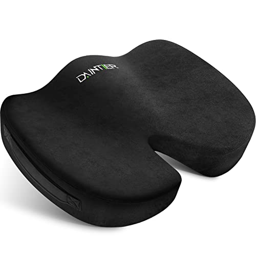 DAINTIER Seat Cushion Black Comfort Soft Supportive Cushion - Ergonomic Butt Cushion, Wheel Chair Memory Foam Desk Pad for Long Sitting, Back Coccyx Tailbone Pain Relief …
