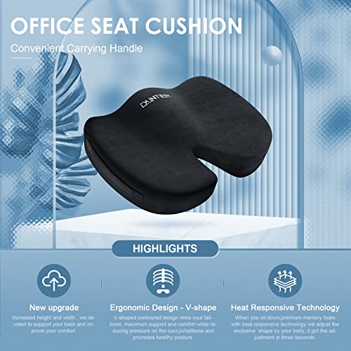 DAINTIER Seat Cushion Black Comfort Soft Supportive Cushion - Ergonomic Butt Cushion, Wheel Chair Memory Foam Desk Pad for Long Sitting, Back Coccyx Tailbone Pain Relief …