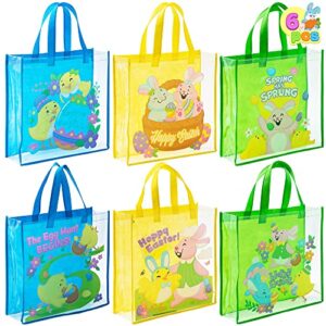joyin 6 pcs easter gift bags, 13″ x 13″ x 4″ big size non woven easter goodie bags party treat bags with handles for easter egg hunt, reusable easter rabbit bunny bag for kids party favor supplies