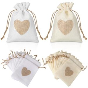 100 Pcs Heart Burlap Bags 4 x 6 Inch Drawstring Linen Gift Pouch, Mini Gift Bags Jewelry Bags Drawstring Burlap Bag for Valentine's Day Day Wedding Birthday Easter Christmas Party Favors