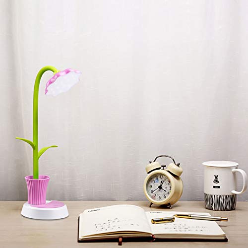 Desk Lamp for Kids - Uniwit Sunflower LED Charging Table Lamp Support Eye Protection Small Desk Folding for Reading,Study and Office, Adjustable Brightness - Pink