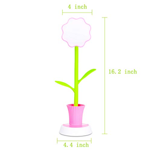 Desk Lamp for Kids - Uniwit Sunflower LED Charging Table Lamp Support Eye Protection Small Desk Folding for Reading,Study and Office, Adjustable Brightness - Pink