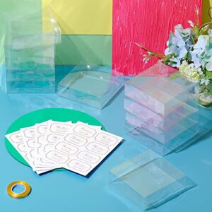 35 Pcs Clear Favor Boxes 4 x 4 x 1.2 Inch Transparent Rectangle PVC Plastic Boxes 40 Pcs Thank You Label Stickers and 1 Roll Gold Ribbon for Wedding Candy Chocolate Birthday Halloween Christmas Gift