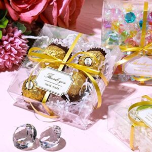 35 Pcs Clear Favor Boxes 4 x 4 x 1.2 Inch Transparent Rectangle PVC Plastic Boxes 40 Pcs Thank You Label Stickers and 1 Roll Gold Ribbon for Wedding Candy Chocolate Birthday Halloween Christmas Gift