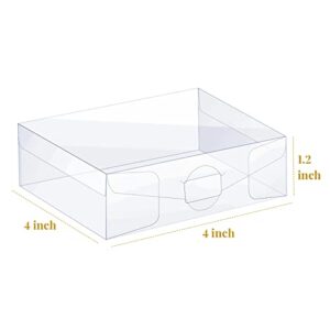 35 Pcs Clear Favor Boxes 4 x 4 x 1.2 Inch Transparent Rectangle PVC Plastic Boxes 40 Pcs Thank You Label Stickers and 1 Roll Gold Ribbon for Wedding Candy Chocolate Birthday Halloween Christmas Gift