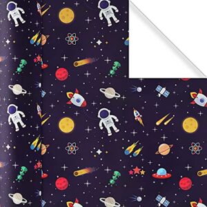 birthday wrapping paper 4 sheets for space lover boys kids, astronaut solar system planets rocket alien galaxy pattern- everyday gift wrapping supplies for birthday baby shower kindergarten party