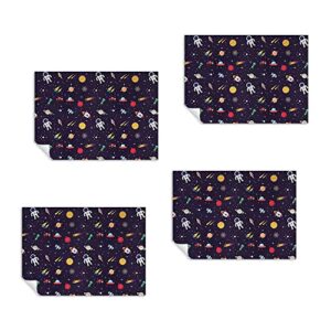 Birthday Wrapping Paper 4 Sheets for Space Lover Boys Kids, Astronaut Solar System Planets Rocket Alien Galaxy Pattern- Everyday Gift Wrapping Supplies for Birthday Baby Shower Kindergarten Party