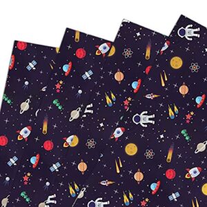 Birthday Wrapping Paper 4 Sheets for Space Lover Boys Kids, Astronaut Solar System Planets Rocket Alien Galaxy Pattern- Everyday Gift Wrapping Supplies for Birthday Baby Shower Kindergarten Party