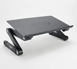 workez best adjustable laptop cooling stand & lap desk for bed couch w/ mouse pad. ergonomic height angle tilt aluminum desktop portable macbook computer riser table cooler folding holder xl-black