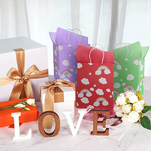 MSVDT 32 Pieces Rainbow Gift Bags with Tissue Papers,Medium Size 10.6" Party Favors Bags with Handles,8 Colors goodie bags for Christmas,Baby Shower,Wedding,Party Supplies and Valentines Day Gifts