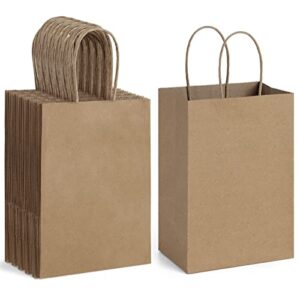 poever brown paper bags with handles 5.25×3.75×8 kraft paper bags 50 pcs, small gift bags shopping bags party bags goody bags grocery bags recyclable for birthday takeouts