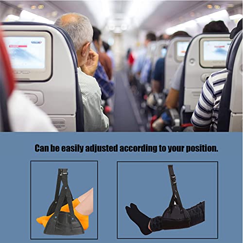 Duzluyzi Premium Airplane Foot Rest, Adjustable Airplane Footrest Hammock with Memory Foam, Black Portable Leg Rest Sling for Flight Bus Train Office School Home