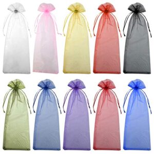 40pcs Organza Wine Bags Drawstring Organza Wine Bottle Gift Bags Sheer Organza Wine Wrapping Bags for Bottle Wrap Christmas Wedding Party Favors Samples Display Decoration, 5.3x14.5 inch(Multicolor)