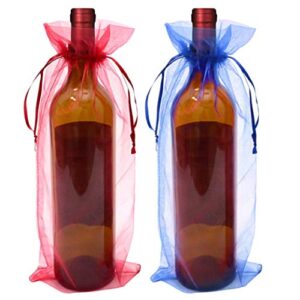 40pcs Organza Wine Bags Drawstring Organza Wine Bottle Gift Bags Sheer Organza Wine Wrapping Bags for Bottle Wrap Christmas Wedding Party Favors Samples Display Decoration, 5.3x14.5 inch(Multicolor)