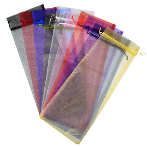 40pcs Organza Wine Bags Drawstring Organza Wine Bottle Gift Bags Sheer Organza Wine Wrapping Bags for Bottle Wrap Christmas Wedding Party Favors Samples Display Decoration, 5.3x14.5 inch(Multicolor)