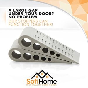 Door Stopper 6 Pack [1.3" high] - Bonus Holders - SofiHome Premium Heavy Duty Door Stop Rubber Wedge with Decorative Holder - Ideal for Large & Small Door Gaps - The Improved (6, Gray)