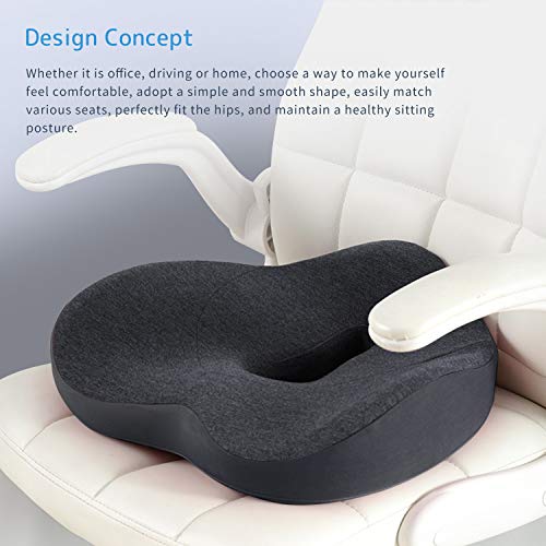 100% Memory Foam Seat Cushion for Office Chair-Coccyx seat Cushion-Pressure Relief Seat Cushion for Long Sitting Hours on Office/Home Chair, Car, Wheelchair(Gray)