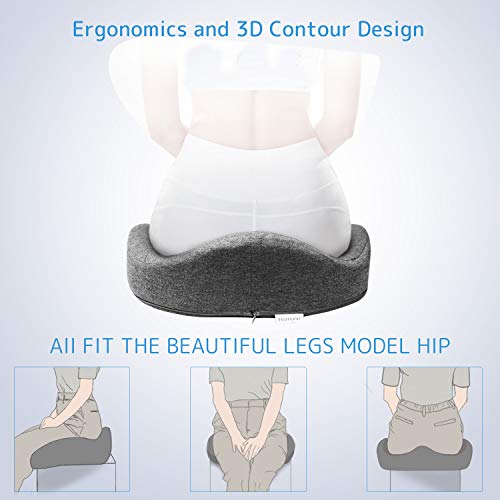 100% Memory Foam Seat Cushion for Office Chair-Coccyx seat Cushion-Pressure Relief Seat Cushion for Long Sitting Hours on Office/Home Chair, Car, Wheelchair(Gray)