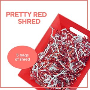 [5 Pk] 10x12” Red Large Big Basket for Gifts Empty, Basket Bags, Red Pull Bows, Crinkle Cut Paper Shred Filler| Bulk DIY Gift Set Kit| Valentines, Christmas, Easter, Wedding, Wine| Gift to Impress-UMP