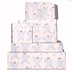 central 23 – cool wrapping paper for boys – dancing sloths – blue – 6 gift wrap sheets – men women girls teenage – recyclable
