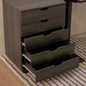 VICLLAX 5 Drawer Unit File Cabinet Under Desk Storage Cart for Home Office with Casters, Dark Walnut(Assemble Needed)