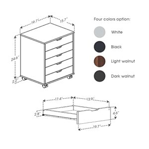 VICLLAX 5 Drawer Unit File Cabinet Under Desk Storage Cart for Home Office with Casters, Dark Walnut(Assemble Needed)