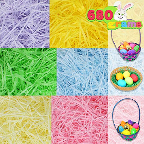 JOYIN Easter Grass 24oz (680g) 6 colors Easter Basket Filler Stuffers, Recyclable Shred Paper Grass for Easter Egg Hunt Décor, Party Favors, Classroom Event Decoration.