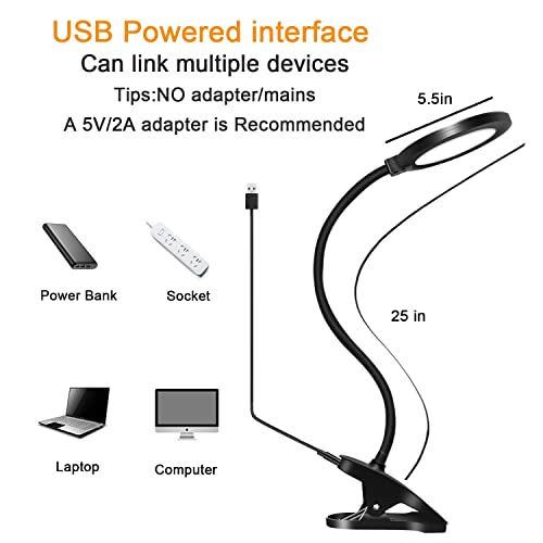 GLFERA Clamp LED Desk Lamp, Flexible Gooseneck Table Lamp, 3 Lighting Modes with 3 Brightness Levels, Dimmable Office Lamp, Touch-Sensitive Control(Black)