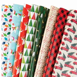 plum designs flat christmas wrapping paper sheets| bulk pack| 8 designs| 48 sheets| 20in x 30in a sheet| assorted designs