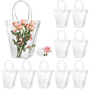 soujoy 10 pack clear flower bouquet bags, large gift bags with long handles, party floral packing wrap bag for valentine day, birthdays, mother’s day, father’s day, wedding, anniversary, housewarming