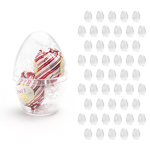 (50 Pk) Clear Plastic Easter Eggs Fillable, For Easter, Halloween, Christmas, Ornament, Bath Bomb Mold, 3.15” X 2”