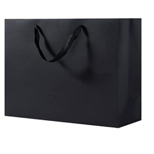 katfort large black gift bag with handles 12pcs, 16”×6”×12” extra large gift bag with ribbon handles, reusable heavy duty kraft black paper bags bulk for shopping, wedding, party, gift, retail